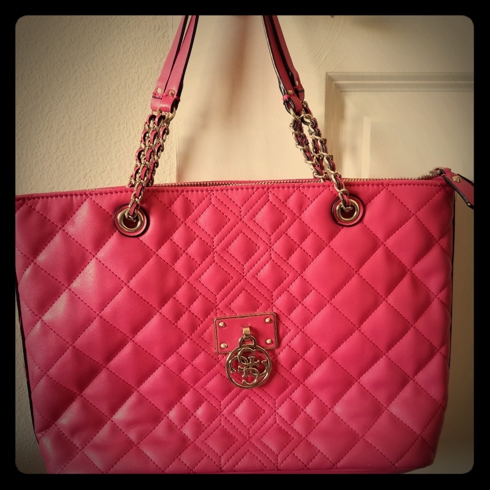 Large hot pink Guess handbag